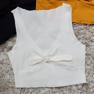 NWOT WHITE Front Tie Ribbed Crop Tank Top Large